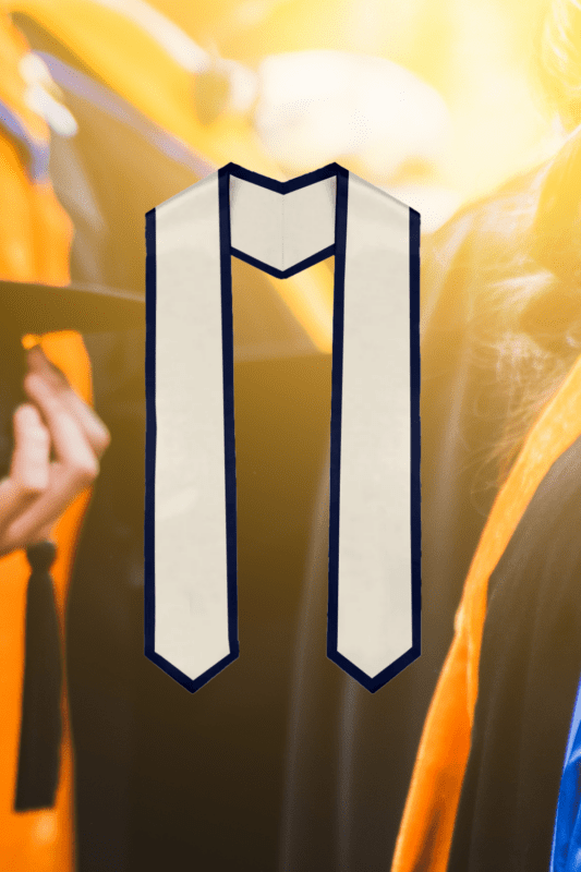 Ivory blank graduation stole with navy border and diamond edge. Wholesale Greek stole for fraternities and sororities