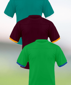 Three blank crewneck jerseys in different vibrant colors, showcasing diverse design options for sports teams and casual wear.